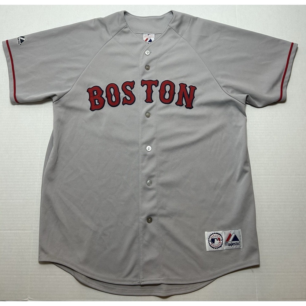 Majestic Boston Red Sox Pedroia #15 Gray Button MLB Baseball Jersey Size Large